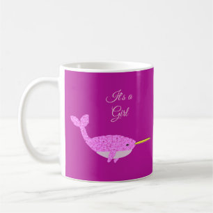 Caneca De Café Linda Baleia Narval Menina Bebê Rosa Revelação de 