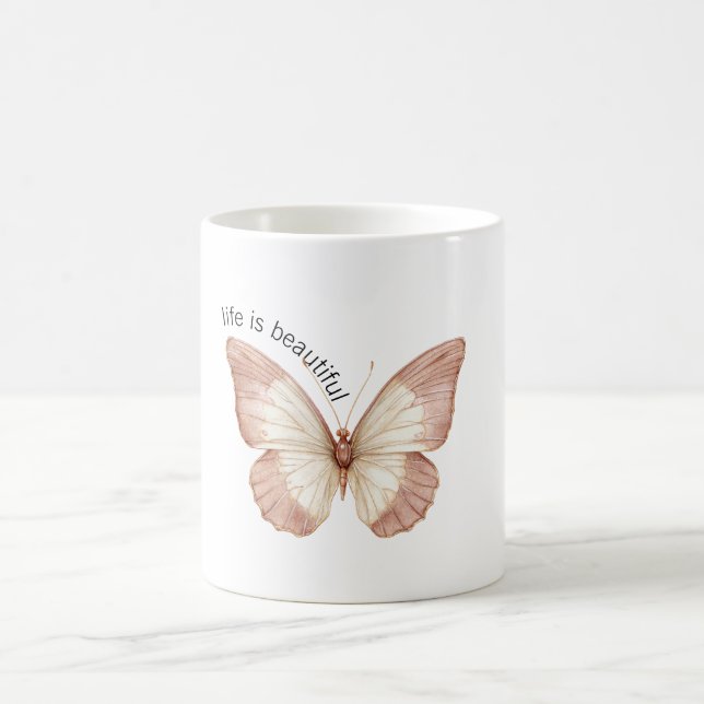 Caneca De Café Linda Borboleta Rosa Creme (Centro)