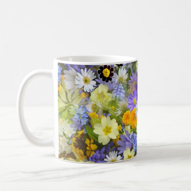 Caneca De Café Linda Cama Colorida de Flores (Esquerda)