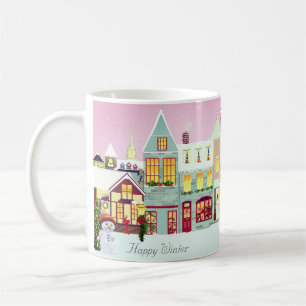 Caneca De Café Linda Cidade de Natal & Boneco de Neve em Dourado 