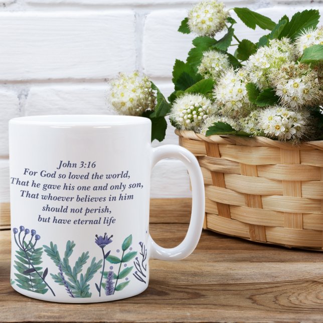 Caneca De Café Linda citação Cristã Floral Bonito John 3:16 (Criador carregado)