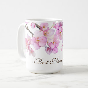Caneca De Café Linda cor-de-água rosa cereja floresce Nana