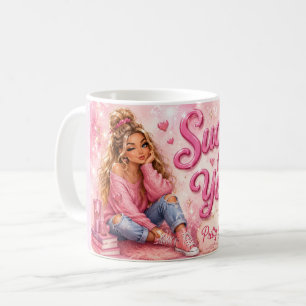 Caneca De Café Linda de Rosa Garota Feminina na Moda Apaixonada p
