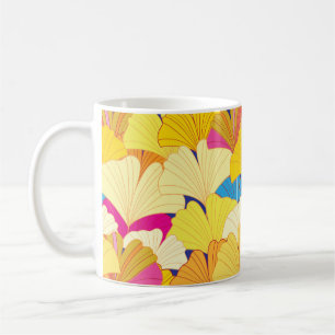 Caneca De Café Linda e perfeita Vintage padrão de gingk amarelo
