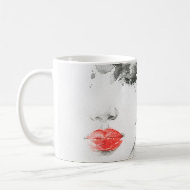 Caneca De Café Linda face da mulher da Watercolor (Esquerda)