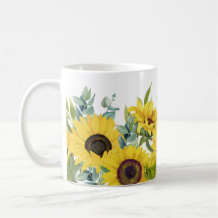 Caneca De Café Linda Flor de Girassol em Aquarela