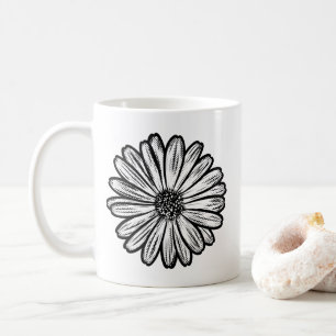 Caneca De Café Linda Flor de Margarida, Ilustração de Meio-Tons