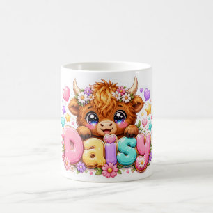 Caneca De Café Linda Flor de Margarida Vaca das Terras Altas Kawa