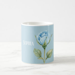 Caneca De Café Linda Flor de Rosa Azul Claro
