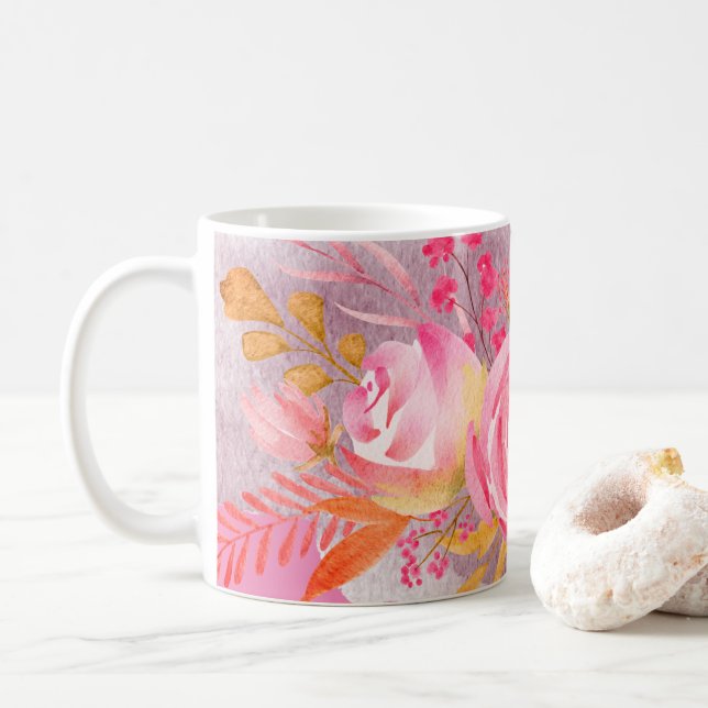 Caneca De Café Linda Floral Rosa (Com Donut)