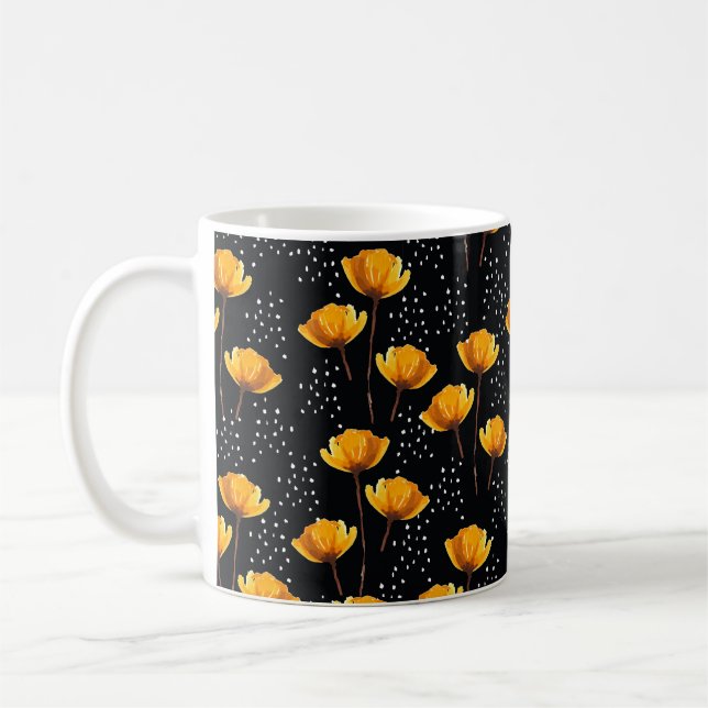 Caneca De Café Linda ilustração de flores e bolinhas (Esquerda)