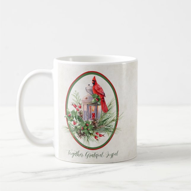 Caneca De Café Linda lanterna com o Natal Holly e Cardeal (Esquerda)