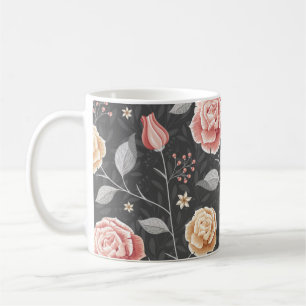 Caneca De Café Linda mão desenhada Pink e Padrão Rosa Amarelo