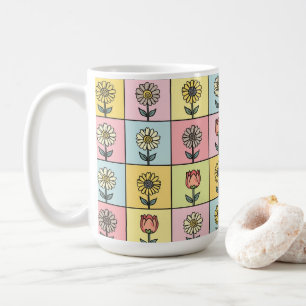 Caneca De Café Linda margarida Vermelho Rosa Azul Aqua padrão de