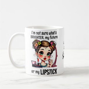 Caneca De Café Linda Menina Batom Invólucro Colorido Flor