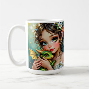 Caneca De Café Linda Menina com Tema de Fada e Dragão