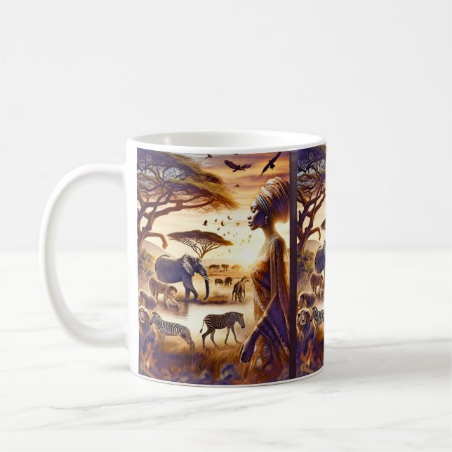 Caneca De Café Linda mulher africana com animais (Esquerda)