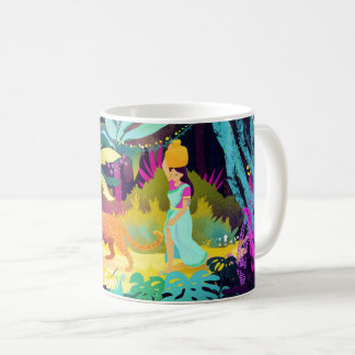 Caneca De Café Linda mulher caminhando pela selva com leopardo