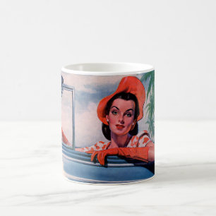 Caneca De Café Linda mulher de carro dos anos 40