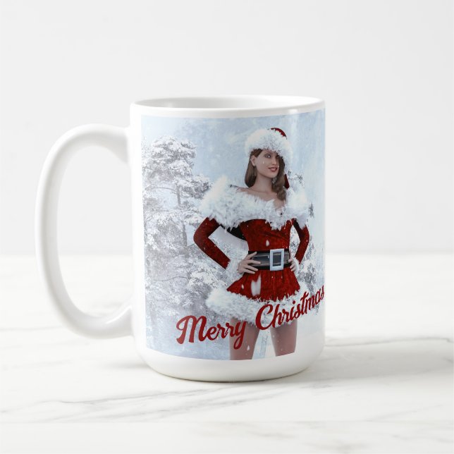 Caneca De Café Linda mulher de Natal sobre a neve do inverno (Esquerda)