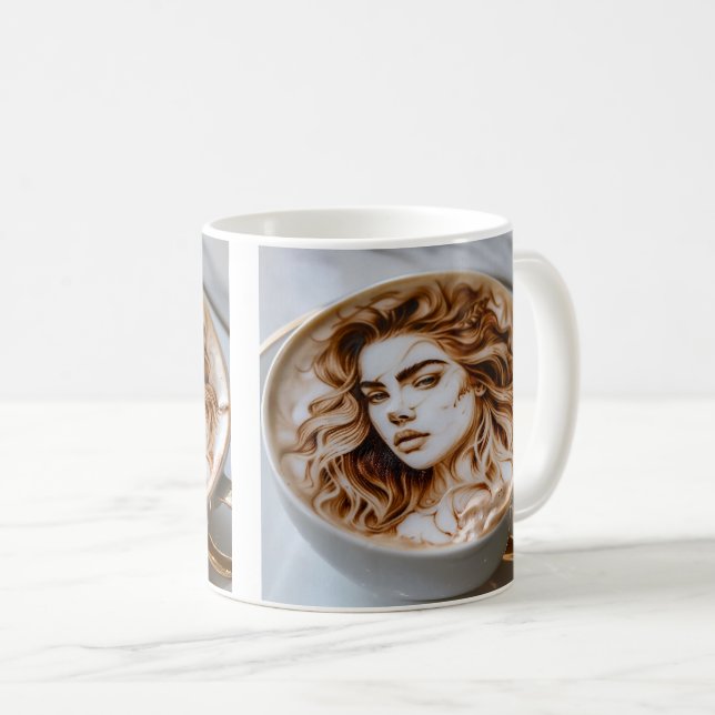 Caneca De Café Linda mulher latte art (Frente Esquerda)