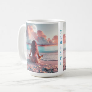 Caneca De Café Linda mulher Meditando no Vazio de Praia