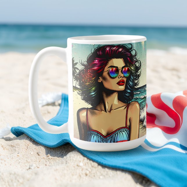 Caneca De Café Linda mulher na Pop da Beach Comic Book (Criador carregado)