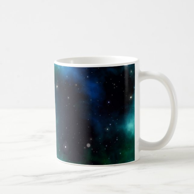 Caneca De Café Linda Nebulosa Verde cheia de Estrelas (Direita)