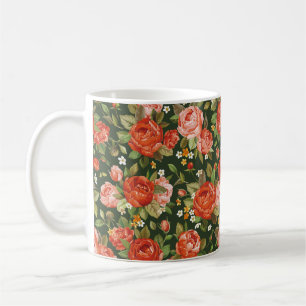 Caneca De Café Linda peônia flores sem costura