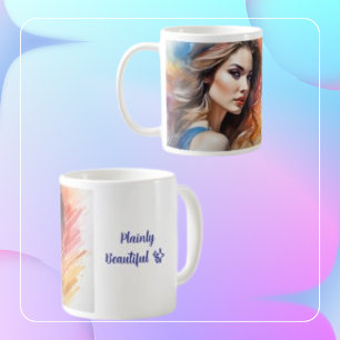 Caneca De Café Linda pintura de água de arte feminina