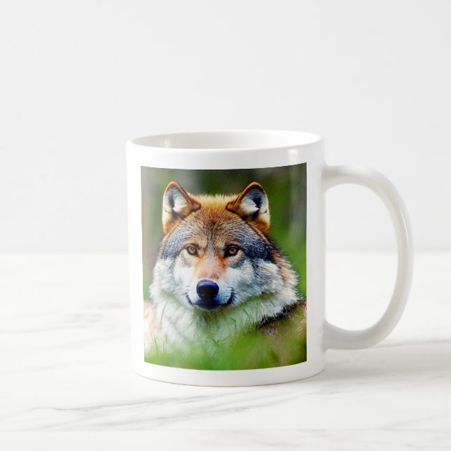 Caneca De Café Linda pintura de cabeça de lobo (Direita)