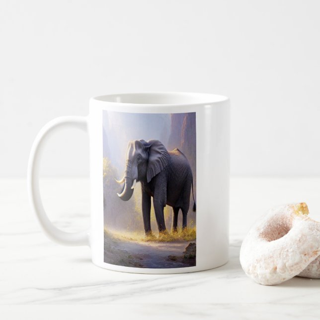 Caneca De Café Linda pintura de um elefante em sua natureza (Com Donut)