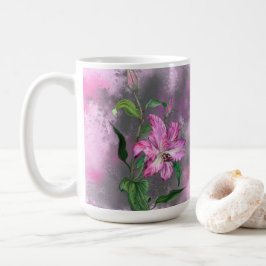 Caneca De Café Linda pintura rosada rosa-lírio, flor magra