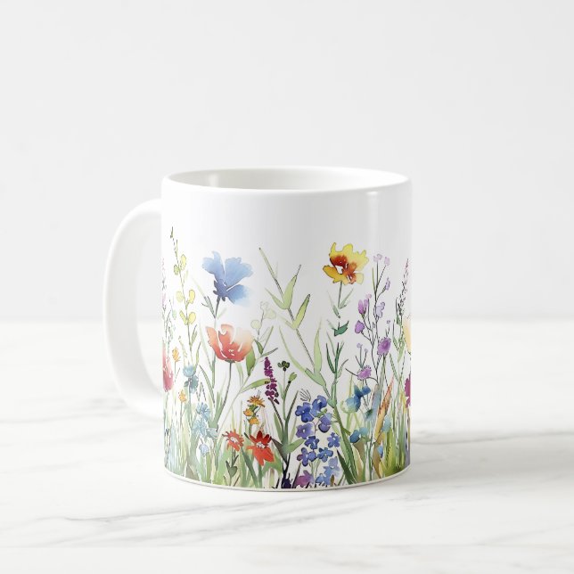 Caneca De Café Linda Primavera Meadow Flowers Wrap (Frente Esquerda)