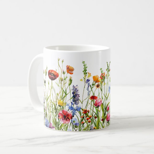Caneca De Café Linda Primavera Meadow Flowers Wrap (Frente Esquerda)