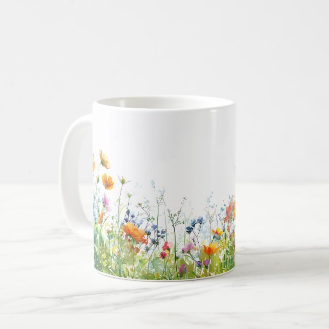 Caneca De Café Linda Primavera Meadow Flowers Wrap (Frente Esquerda)