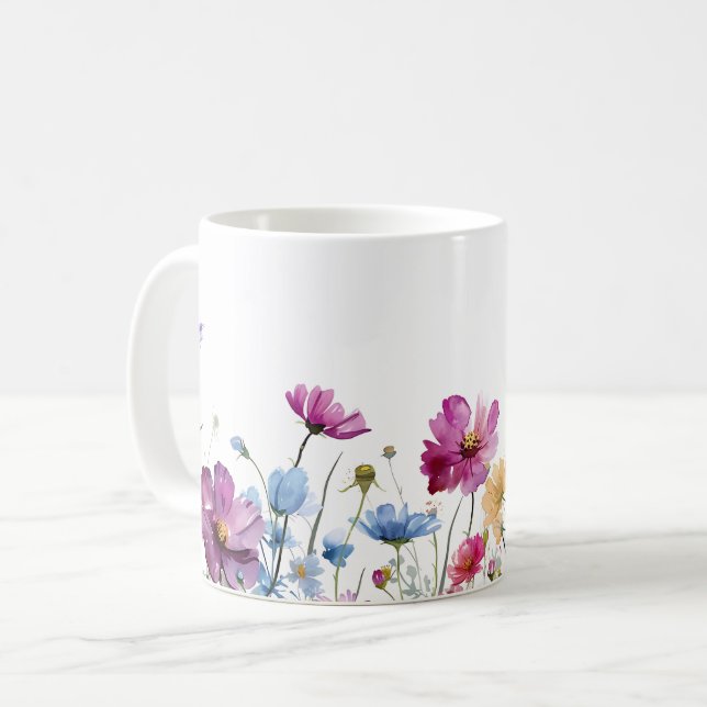 Caneca De Café Linda Primavera Meadow Flowers Wrap (Frente Esquerda)