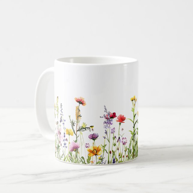 Caneca De Café Linda Primavera Meadow Flowers Wrap (Frente Esquerda)