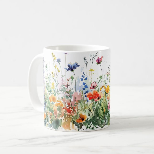 Caneca De Café Linda Primavera Meadow Flowers Wrap (Frente Esquerda)