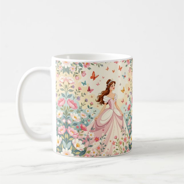 Caneca De Café Linda princesa com borboletas (Esquerda)