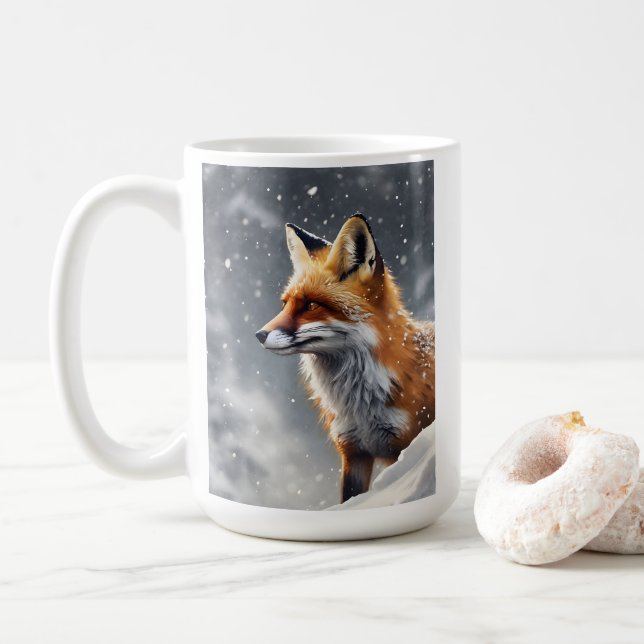 Caneca De Café Linda raposa na neve (Com Donut)