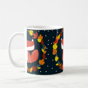 Caneca De Café Linda raposa no padrão da floresta de inverno