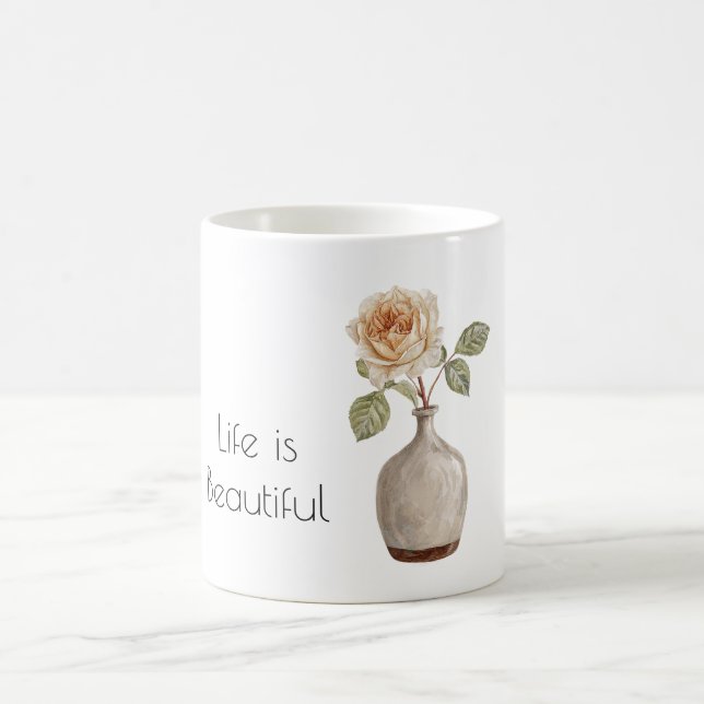 Caneca De Café Linda Rosa Bege em Vaso (Centro)