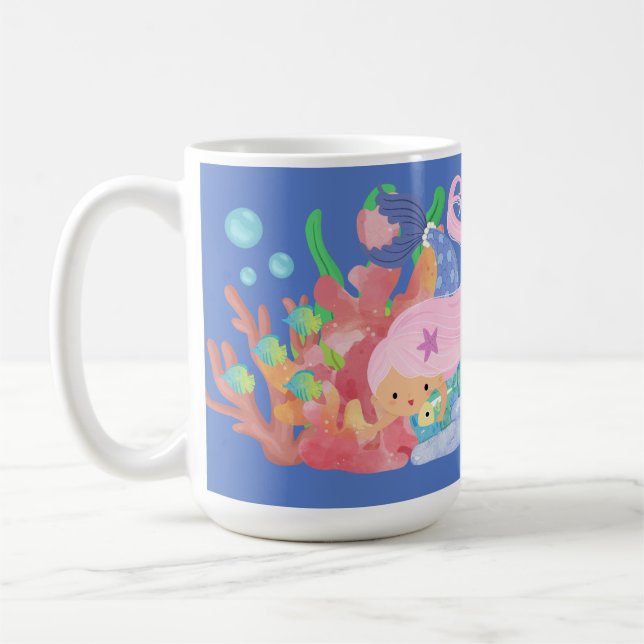Caneca De Café Linda sereia-do-cabelo-rosa brincando abraçando um (Esquerda)