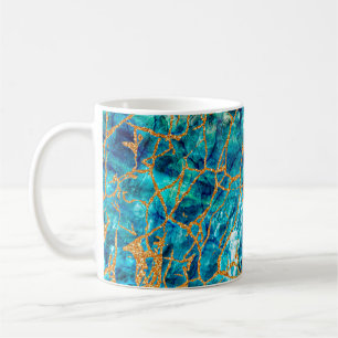 Caneca De Café Linda textura luxuosa de mármore azul com ouro.