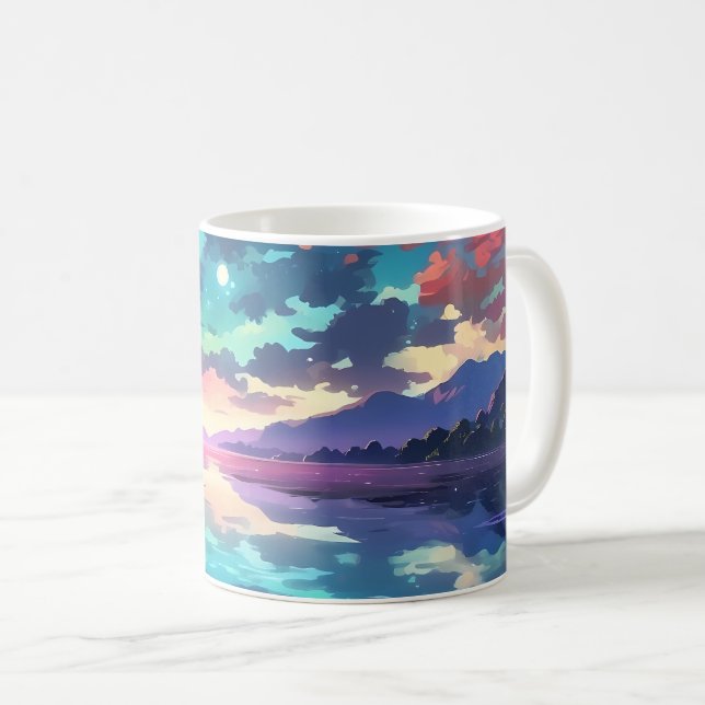 Caneca De Café Linda Tranquilidade do Lago Sunset (Frente Esquerda)