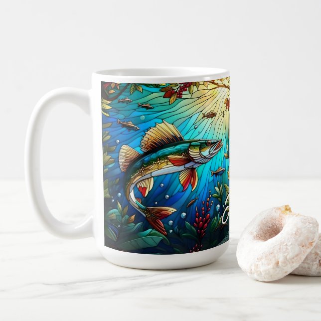 Caneca De Café Linda Walleye Pike em lago (Com Donut)