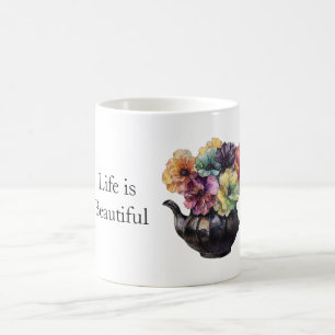 Caneca De Café Lindas Flores Amarelas Roxas Verdes