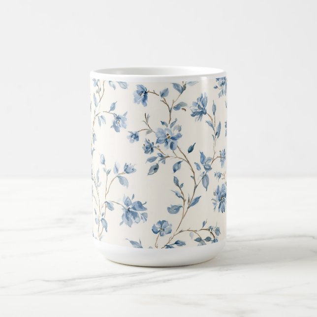 Caneca De Café Lindas Flores Azuis Creme (Centro)