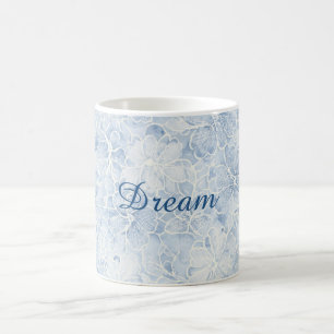 Caneca De Café Lindas Flores Brancas Azuis